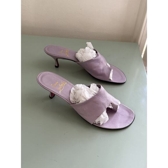 CHRISTIAN LOUBOUTIN Y2K 90s Vintage Kitten Heel Sandals Sz 38.6 Lavender Purple - Picture 2 of 9